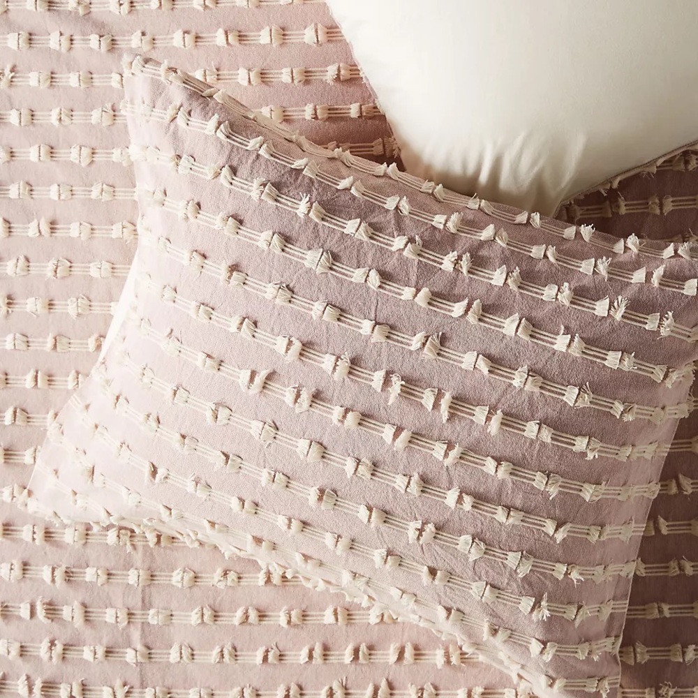 Anthropologie Mareika Textured Euro Sham Pillow Cover Blush Pink Cream N…